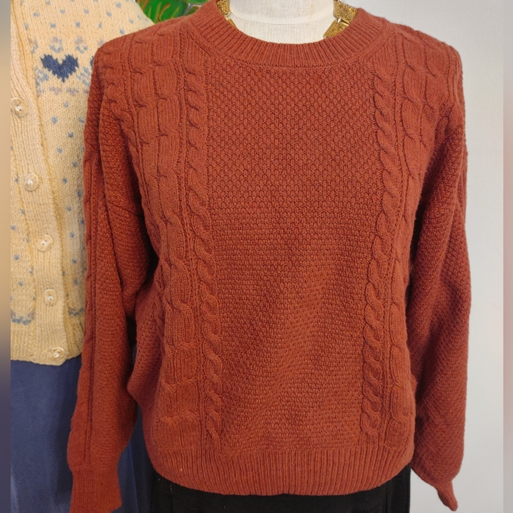 Women's GAP Rust Cable Knit Relaxed Fit Sweater US Med